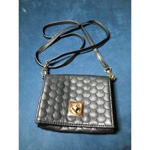Deena and Ozzy Black Mini Purse With Shell Embroidery Accents all Around